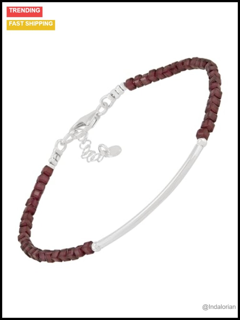 Sterling Silver Red Garnet Beaded Bracelet Lobster Clasp